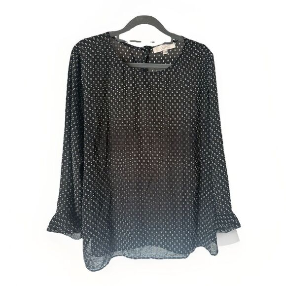 Loft Black/ White Chiffon 3/4 Sleeve Top Sz Large - Picture 1 of 8
